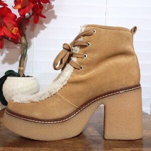 Sam Edelman Shaw Sandstone/Nature Mist Platform Lace Up  Boots Brown White 9M